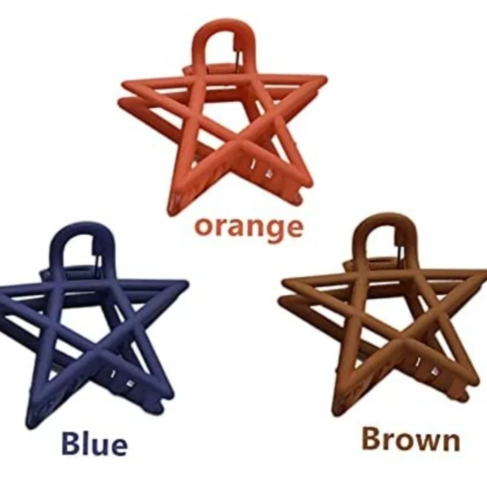 Star Shaped Claw Clips Set of 3: 1 Navy, 1 Orange and 1 Brown